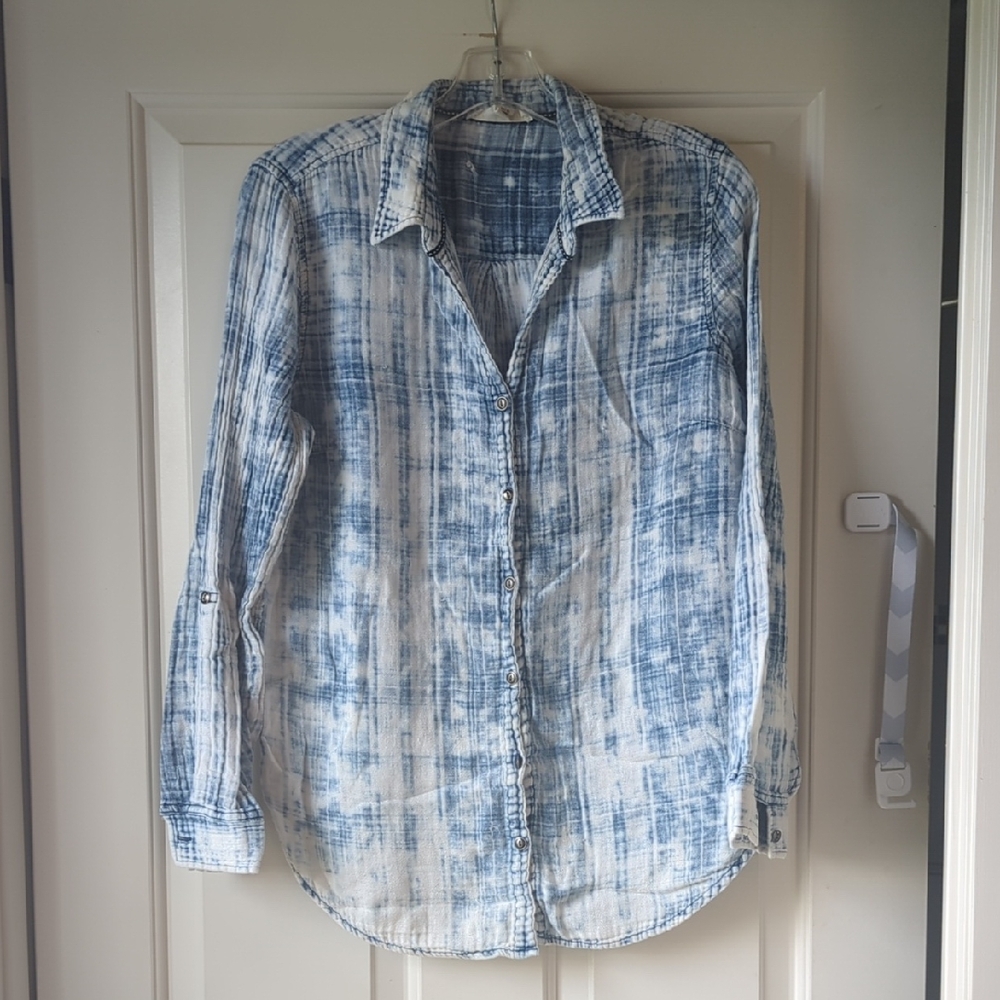 Cotton Tie Dye Plaid Button Up